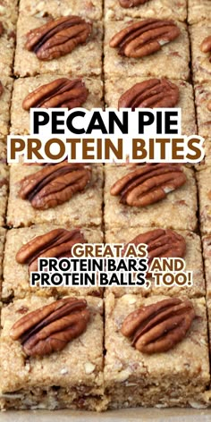 pecan pie protein bites with text overlay