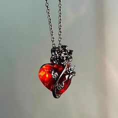 Gothic Red Rose Love Necklace Women's Y2K Grunge Jewelry Dainty Silver Color Tonebloody Human Heart Red Rose Love, Grunge Jewelry, Rose Love, Jewelry Dainty, Rose Rouge, Human Heart, Love Necklace, Fashion Jewelry Necklaces, Y2k Grunge