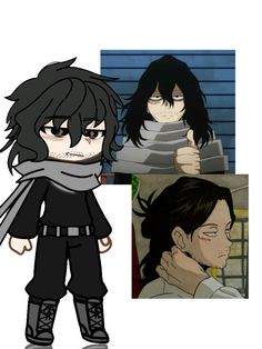 two anime characters one with black hair and the other without