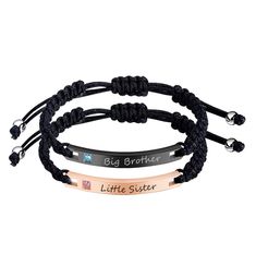 PRICES MAY VARY. 1._【DETAILS】:The Customized Brother Sister Bracelet Set is made of stainless steel and bradied rope,water-proof,Hypoallergenic,durable,non-allergic,skin-friendly; Adjustable Length; Color:rose gold / black; 2 Styles:Big Brother and Little Sister / Big Sister and Little Brother engraved on outside of the tag,free engrave custom inside of the tag; Gender:men / women / boys / girls / teens / adults; Occasion:daily wear,family reunion,party,Xmas 2._【FEATURES】:Sibling Matching Bracel Sis Bro, Big Brother Little Sister, Big Lil, Sister Bracelet, Bracelet Couple, Bracelet Apple Watch, Word Bracelet, Lil Sis, Titanium Bracelet