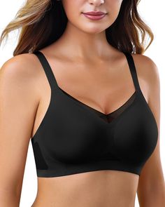 PRICES MAY VARY. 【Super Comfort Soft Bra】The womens no underwire bras is crafted from 57% Nylon and 43% Spandex, offering a smooth, buttery-soft, and silky feel against the skin. The lightweight and stretchy material moves with you, providing ultimate comfort and support without sacrificing style. 【Seamless & No Underwire Bra】 Our wireless push up bras use modern technology to replace the traditional underwire with "W" shaped jelly strips, giving you the 360° soft support you need while being in Bras Lace, Underwire Bras, Body Types Women, Mesh Bra, Soft Bra, Lasercut Design, Everyday Bra, Yoga Bra, Seamless Bra