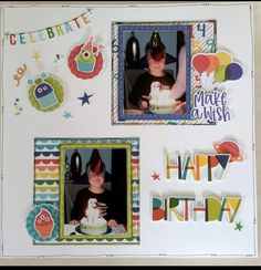 a birthday card with two pictures and balloons