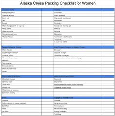 the alaska cruise packing checklist for women is shown in blue and white, as well as