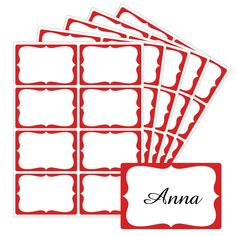 red and white labels with the word ann on them