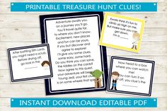 three printables with the words, instant and editable for children to use