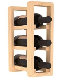 a wooden wine rack with several bottles in it