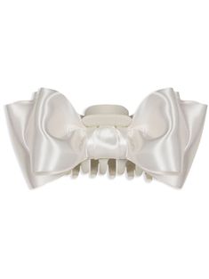 ivory white silk satin finish bow detailing clasp fastening We've partnered with Good On You — an independent agency that rates how brands perform in relation to their impact on the planet, people and animals, with a multi-criteria rating simplified to a five points scale. In order to be awarded our conscious label, larger brands need to score a minimum of four out of five ('Good'), while smaller brands must score at least three out of five ('It's a start'). This item comes from a brand rated th White Hair Accessory, Jennifer Behr, Planet People, Bow Hair Clip, City Dress, Demi Fine Jewelry, Iconic Bags, Bow Hair, Fine Earrings