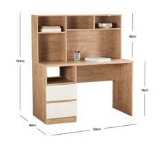 an image of a desk with bookcases and drawers in the height chart for it