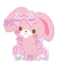 a pink sticker with a cute little bunny on it's face and bow