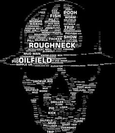 a black and white photo with words in the shape of a man's head