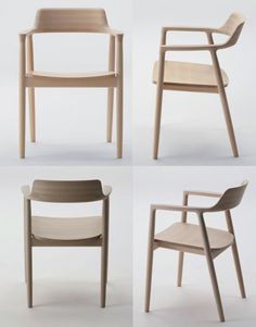 four different types of wooden chairs with arms and legs, all in various shapes and sizes