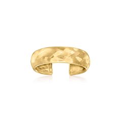 Ross-Simons - 10kt Yellow Gold Satin and Polished Toe Ring. Canaria fine jewelry. Perfect for everyday wear, these genuine 10kt gold wardrobe essentials are fashionable, fun and designed to last a lifetime. Strong and durable, our collection of gold classics is always a great value. Take your open-toe style to the next level with this 10kt yellow gold adjustable toe ring. Waterproof and worry-free for beach days and beyond! Satin and polished finishes. 3/16" wide. 10kt yellow gold satin and poli Gold Wardrobe, Gold Toe Rings, Gold Satin, Toe Ring, Gold Piece, Foot Jewelry, Broken Chain, Affordable Luxury, Toe Rings