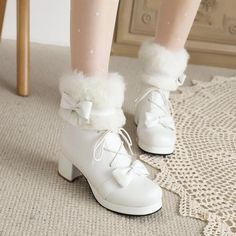 Gender: For Women Style: Fashion,KoreanOccasion: Casual,Party/Club,Office/Career,DressHeel Height: 5cmPlatform Height: 1cmSeason: Spring,Summer,Fall/Autumn,WinterPackage Contents: 1 x Shoes (Pair)Size Guide:28 = foot length 18.5-19cm (Foot width=6.5-7cm)29 = foot length 19-19.5cm (Foot width=7cm)30 = foot length 19.5-20cm (Foot width=7-7.5cm)31 = foot length 20-20.5cm (Foot width=7.5cm)32 = foot length 20.5-21cm (Foot width=7.5-8cm)33 = foot length 21-21.5cm (Foot width=8cm)34 = foot length 21.5 Lolita Outfit, Winter Princess, Bow Boots, Lace Up High Heels, Kawaii Shoes, Coquette Pink, Mid Boots, Winter Chic, Estilo Preppy