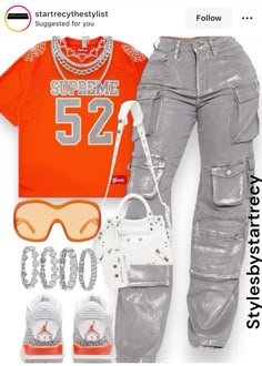 Two Piece Winter Outfit, Outfit For Pink Hair, Outfit With Jordans For Women, Chicago Fits, Deyjah Harris, Orange Outfit Ideas, Denim Fits