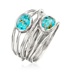 Ross-Simons - Turquoise Highway Ring in Sterling Silver. Size 7. Polish off your ensembles with this ultra-chic statement! Crafted in sterling silver, this organic highway ring is adorned with vibrant 5x7mm stabilized turquoise cabochons. 5/8" wide. Turquoise highway ring. Rings Casual, Casual Rings, Turquoise Ring Silver, Ring Silver, Turquoise Ring, Fine Jewelry, Size 7, Size 10, Turquoise