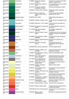 an image of the color chart for different types of paint colors and their corresponding names