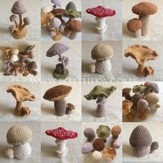 many different types of crocheted mushrooms are shown