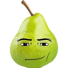 a green pear with a face drawn on it