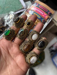 Wholesale lot of mixed natural gemstone rings. a mystery shot scoop of  Set of 10 rings will come in this set. A mixed ring size will come. Rings Antique, Hippie Rings, Natural Gemstone Ring, Ring Stack, Antique Rings, Stacking Rings, Rings Statement, Statement Rings, Natural Gemstones