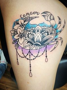 Crab Tattoo For Women, Side Tattoos Women Quotes, Genie Tattoo, Side Tattoos Women, Crab Tattoo, Tattoo For Boyfriend, Full Leg Tattoos