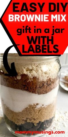 an easy diy brownie mix gift in a jar with labels on the top