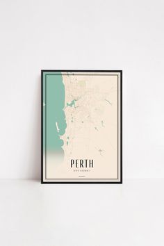 a framed map of the city of perth, new york on a white wall