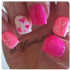 Pink And White Nails, Gel Nails Long, Nails Yellow, Valentine Nail Art, Bright Nails, Hur Man Målar, Get Nails, Fabulous Nails, Fancy Nails