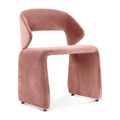 a pink chair with wheels on the bottom and legs, sitting in front of a white background