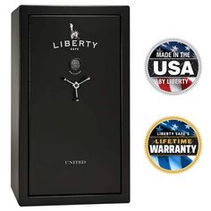 The United 36 gun safe is by LIBERTY SAFE, the #1 safe manufacturer. The United 36 is a feature-rich entry-level safe and it might just be the goldilocks choice for first-time safe buyers. Not too small to be useful and not too big to be manageable or affordable. Featuring 60-minutes of certified fire protection at 1200° and a level 2 security rating, the United 36 can help you rest easy knowing your valuables are always protected. This safe has enough to secure a growing gun collection. Nice fe Liberty Safe, Electronic Lock, Fire Protection, 60 Minutes, Panel Doors, Doors Interior, The Unit, Black