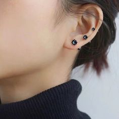 Womens Round Black CZ Crystal Screw Back Earrings Surgical Steel Ear Stud 2Pcs | eBay Small Black Earrings Studs, Black Piercings Ear, Black Earrings Aesthetic, Black Earrings Studs, Ear Piercings Black, Side Earrings, Alternative Earrings, Black Stud Earrings, Earrings Aesthetic