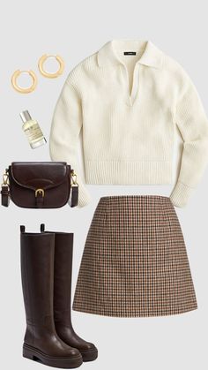 Christmas Preppy Outfits, Ootd Ideas For School, Acadamia Womens Fashion, Cute Winter Skirt Outfits, Winter Tea Party Outfit, Autumn Skirt Outfit, Classic Style Aesthetic, Classic Fall Outfits, Cafe Outfit