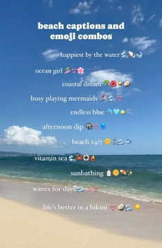 the beach captions and emoji combos are on display in this poster