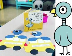 the pigeon has to go to school by his book and is next to an image of a blue bird