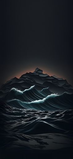 an image of the ocean at night with waves