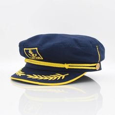 Captian Hat Cap Yacht Skipper Sailor Boating Costume Marine Unisex Cotton Characteristic and exquisite workmanship with captain unique design Unisex to fit adults and children or for your daily wearing. Small to Medium Used as cosplay hat or gift for your friends, family, children, perfect for halloween, masquerade, costume party. Highest quality for durable and long-lasting use. Navy Embroidered Cap, Boat Costume, Fiddler Hat, Sailor Costume, Text Embroidery, Sailor Style, Sailor Hat, Halloween Masquerade, Sailor Fashion