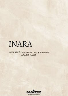 the cover of inara meaning, illuminating and shining arabic name on a white background