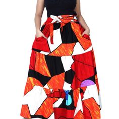 Red Ankara Skirt Red Cotton Long Skirt, Red Cotton Flared Skirt Bottoms, Red Lined Beach Skirt, Red Lined Skirt For Beach, Red Lined Skirt For The Beach, Red Flared Maxi Skirt For Beach, Red Flared Maxi Skirt For The Beach, Red Beach Midi Skirt, Casual Red Long Skirt