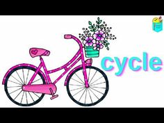 a pink bicycle with flowers in the basket