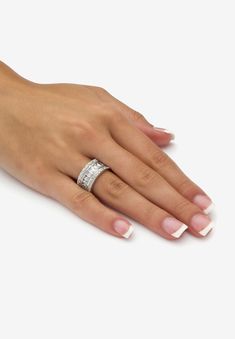 Magnificent round and emerald-cut cubic zirconia eternity ring captures the luxury of a design classic, glittering with 9.34 carats T.W. in platinum over Platinum Credit Card, Linen Gauze, Disney Shop, Linen Shop, Drawstring Pouch, Leather Shops, Bridal Ring, Bridal Rings, A Design