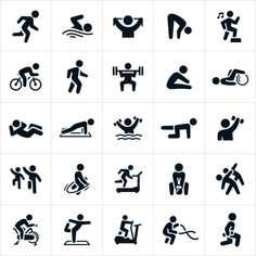 various black and white icons depicting different activities