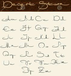 an old fashioned handwritten font and numbers on a white paper with wood grain background