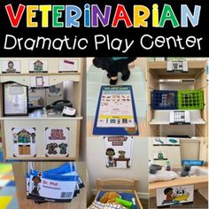 the veterinarianian dramatic play center is filled with toys and books for children to read