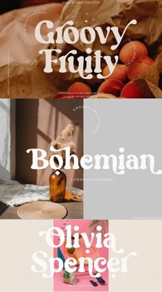 three different types of typefaces with the words, boohenian and olvia spencer