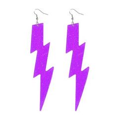 Best 80s Costumes, Lightning Bolt Jewelry, 80's Clothes, 80s Halloween Costumes, 1980s Earrings, Purple Lightning, 80s Jewelry, 1980s Jewelry, Bolt Earrings