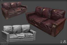 three different types of leather couches and loveseat