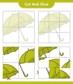 cut and glue pictures with green umbrellas