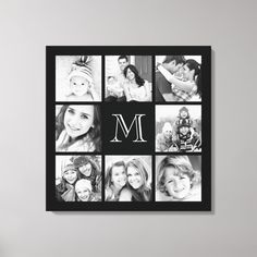 a black and white photo collage with the letter m on it's side