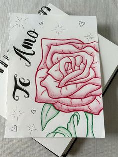 two greeting cards, one with a rose on it