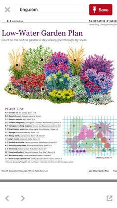 a garden plan with flowers and plants in the center, including an image of a row - water garden plan