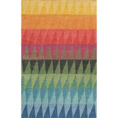 a multicolored rug with an abstract design on the front and back side,